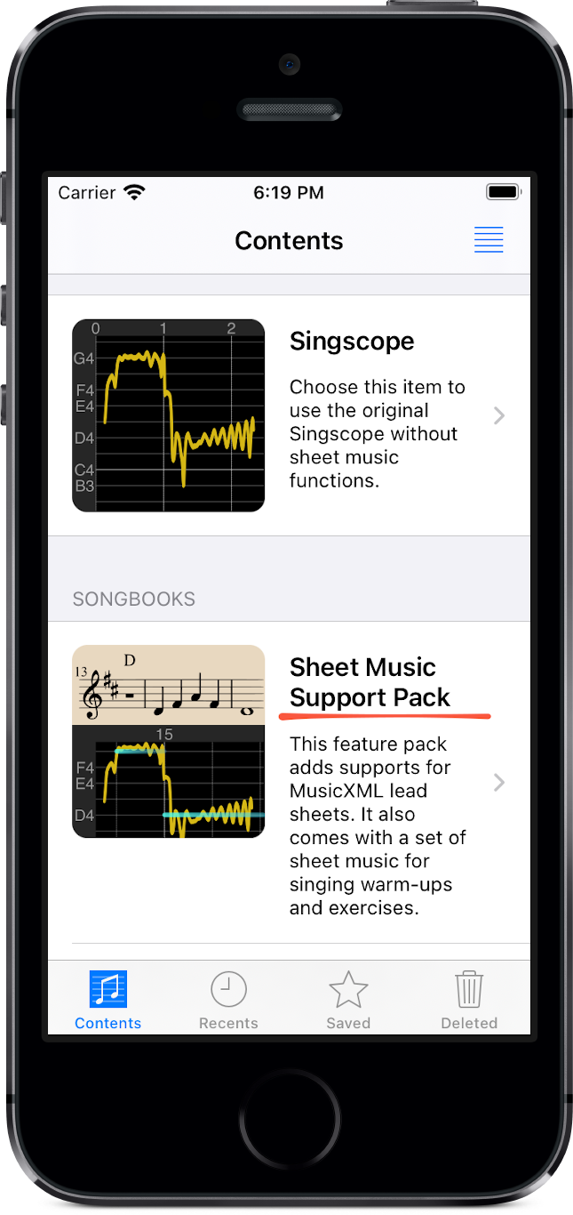 Singscope feature pack screen