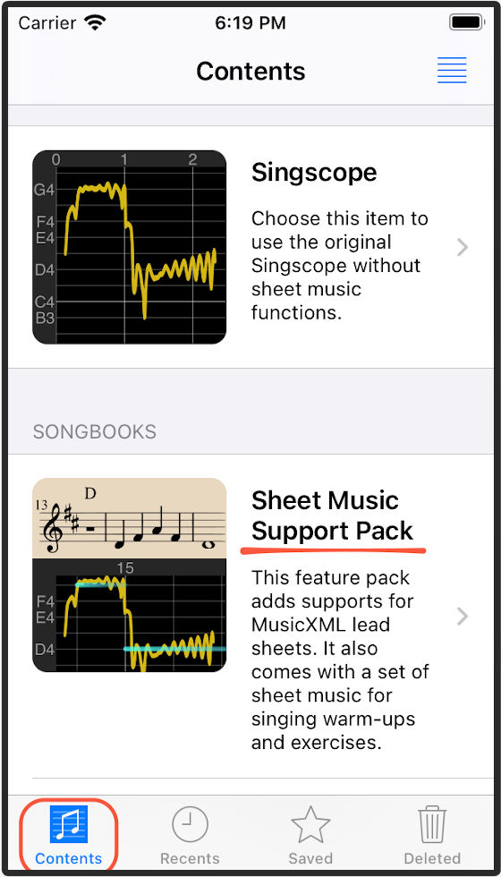 Singscope app settings screen